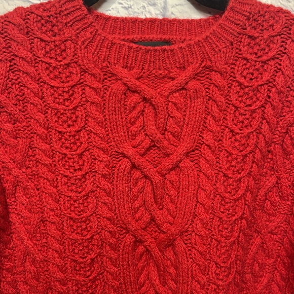 Limited Hand Knit 100% Wool Sweater Red Cable Knit Size S - Picture 2 of 5